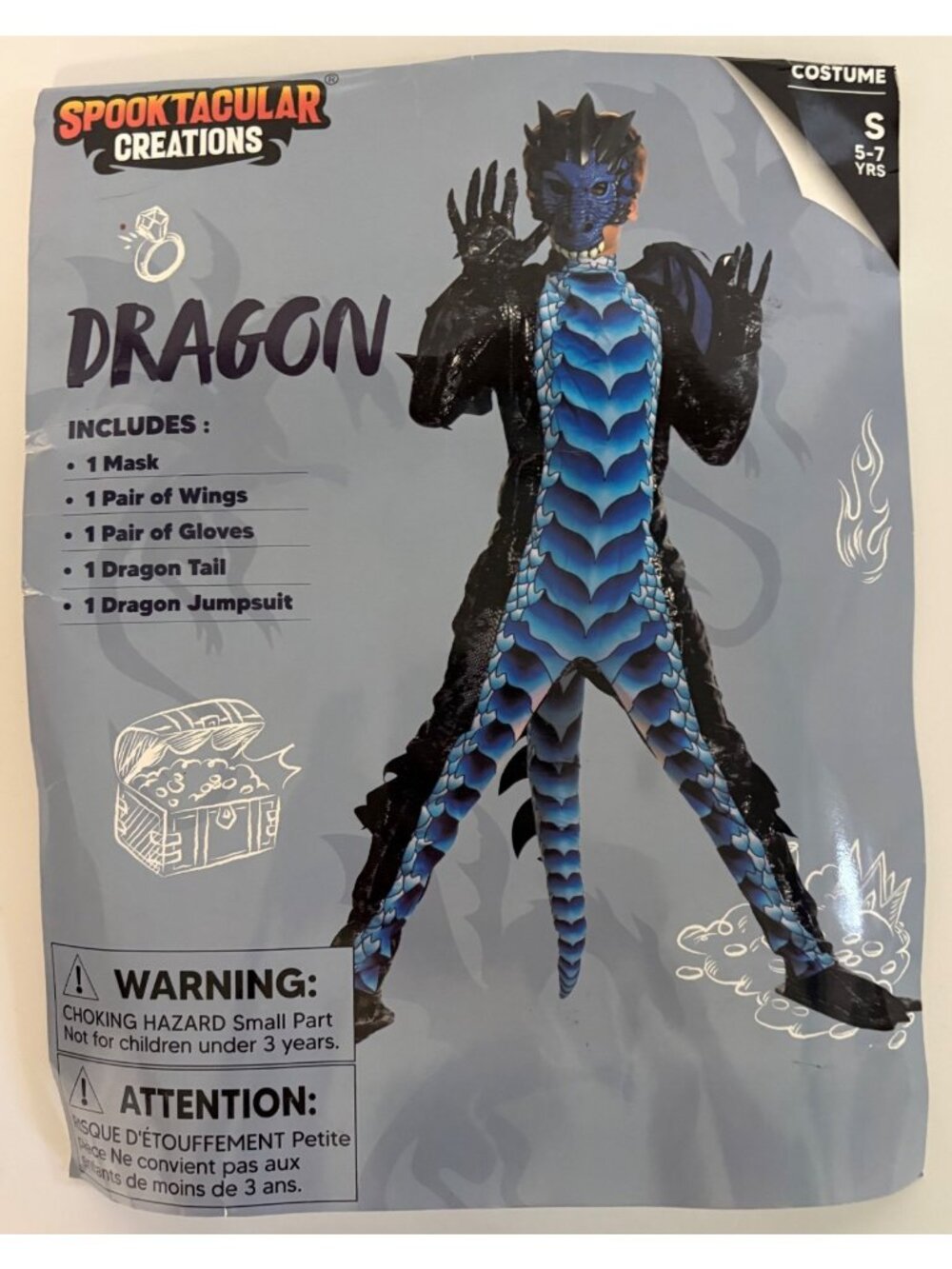 Spooktacular Creations Dragon Costume With Mask and Tail Size S Ages 5-7 Yrs